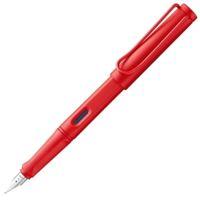 Abbildung von Lamy safari strawberry Füller Füllhalter mit ergonomischem Griff &amp; polierter Stahlfeder in Strichbreite M robuster ASA Kunststoff inkl. Tintenpatrone T 10 blau Rechtshänder