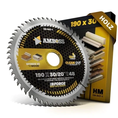 Abbildung von HM Kreissägeblatt 190x30 20 Z48 Wechselzahn für Holz Feinschnitt. AMBOSS WERKZEUGE® Sägeblatt 190mm +Reduzierring 30mm. 190x20 komp. zu Bosch GKS 190. 65 Metabo KS66 DWE576 DWE575 uvm.
