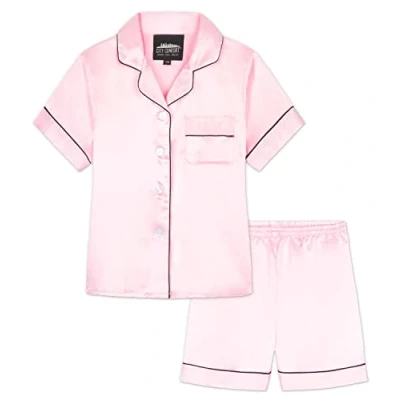 Abbildung von CityComfort Silk Pyjama Set für Mädchen, Kurze Schlafanzughose &amp; Kurzärmliges Oberteil mit Kragen Knopfleiste Geschenke Mädchen (Rosa, 11 12 Jahre)