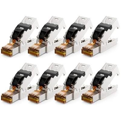 Abbildung von deleyCON 8x CAT 6a Netzwerkstecker RJ45 mit LSA Anschluss Werkzeuglos für Starre Verlegekabel LAN Kabel Netzwerkkabel Stecker CAT6a CAT7 Geschirmt Metallgehäuse 10 Gbit/s