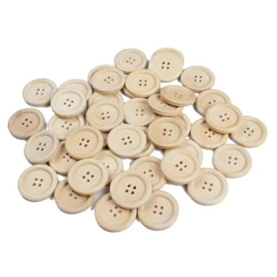 Abbildung von 20 Premium Holzknöpfe natur 25mm, rund, 4 Loch Knopf Knöpfe aus Holz zum aufnähen annähen nähen Jackenknöpfe Mantelknöpfe Vierloch scrapbooking und Dekorationen