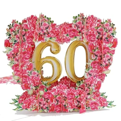 Abbildung von Favour Pop Up® NEU romantische Glückwunschkarte zum runden 60. Geburtstag. Ein filigranes Kunstwerk in perfekter 3D Optik XP060