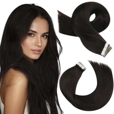 Abbildung von Moresoo Invisible Tape Extensions Echthaar Haarverlängerung Tapes 45 cm DunkelBraun Extension Gerades Band in 20 Stück/50g Dickes Haar für Dünnes #2