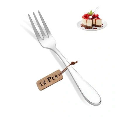 Abbildung von RETON 12 Stück Dessert Gabeln, 3 Zinken Kuchen Obst Gabel, Edelstahl Steak Besteck Küche Zubehör für Zuhause, Hochzeit, Party, Café, Restaurant 5,5 Zoll (12 Gabeln)