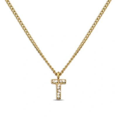 Abbildung von GD GOOD.designs Kette Buchstabe T Gold für Damen I 18K vergoldete Halskette mit Zirkonia Initialien Goldene Edelstahl Buchstabenkette (Buchstabe T)