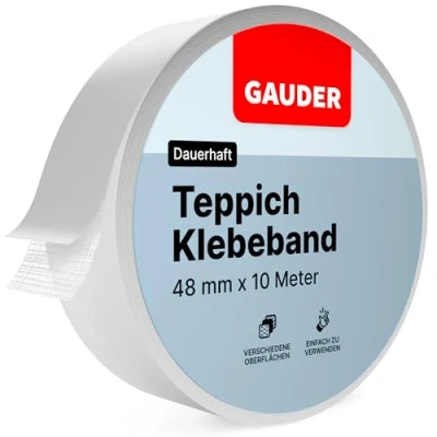 Abbildung von GAUDER Teppichklebeband (10 m) Klebeband für Bodenbeläge, Treppenstufen und mehr Teppichband doppelseitig Renovierungsarbeiten