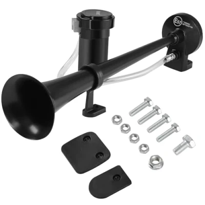 Abbildung von Rupse Hupe Luft Horn Kit, Lufthorn Drucklufthorn auto mit Kompressor für 12V PKW LKW Booten Motorrädern (Einzelrohr Schwarz)
