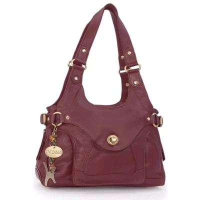 Abbildung von Catwalk Collection Handbags Damen Leder Schultertasche Handtasche Mittelgroß mit Viele Fächer ROXANNA Rot