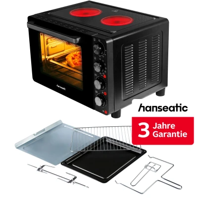 Abbildung von Hanseatic Multiofen »HMO287BKB mit 2 Glaskeramik Kochfeldern« Ober/Unterhitze/Umluft; 28L Garraum, Grillspieß