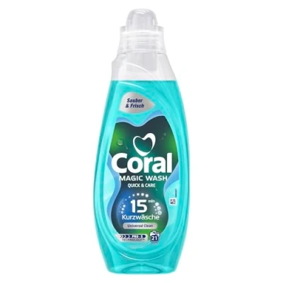 Abbildung von Coral Magic Wash Quick &amp; Care Waschmittel Universal Clean Flüssigwaschmittel für 15 Minuten Kurzwäsche mit PRO S Technologie 21 WL