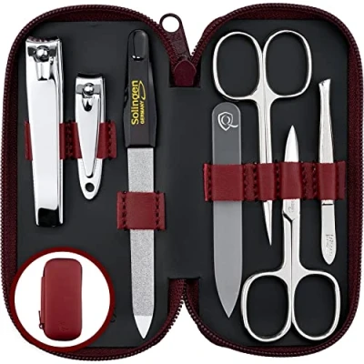Abbildung von marQus Maniküre Set Damen und Herren Solingen Made in Germany 7 Teile mit patenierter Glasfeile für Hand Fußpflege Echt Leder Etui handlich weich, 1 Stück