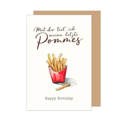 Abbildung von Edition Seidel Premium Geburtstagskarte mit Umschlag. Glückwunschkarte Grußkarte Karte lustigem Spruch Geburtstag Happy Birthday Mann Frau Pommes (G3612 SW024)