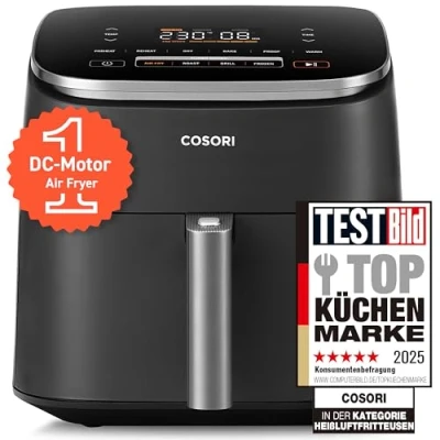 Abbildung von Cosori Turboblaze Heißluftfritteuse Airfryer, 9 in 1 Air Fryer XXL 6L, leiser DC Motor mit 5 Geschwindigkeitsstufen, Grillen, Backen, Gären, Dehydrieren, Tiefkühlen, 87 Rezepte, 64% energiesparend