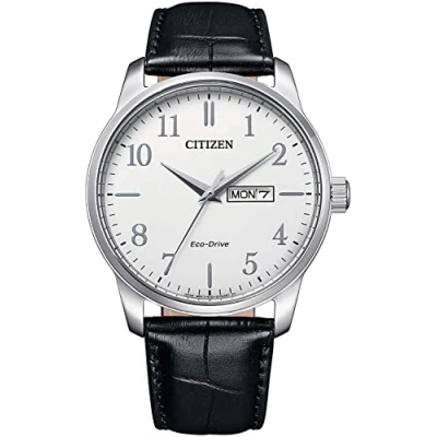 Abbildung von Citizen Herren Analog Quarz Uhr mit Leder Armband BM8550 14AE, Weiß
