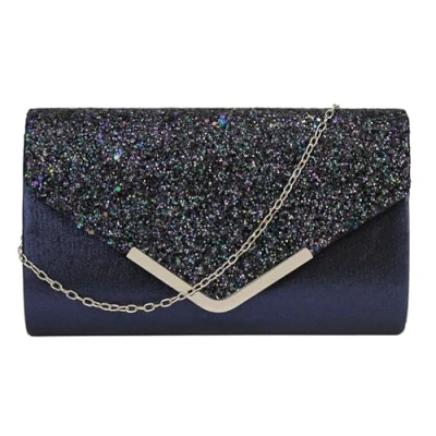 Abbildung von MEGAUK Damen Clutch Glitzer Elegant Abendtasche Glänzend Handtasche Envelope Tasche Strass Unterarmtasche mit Kette für Hochzeit Wedding Prom Party (Mode Dunkelblau)