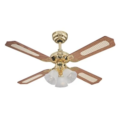 Abbildung von 78199 Deckenventilator Princess Trio ,105 cm, aus poliertem Messing, für den Innengebrauch, Leuchtenset mit Milchglas