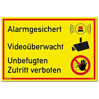 Abbildung von Schild Alarmgesichert Videoüberwacht Unbefugten Zutritt verboten stabiles Alu mit UV Schutz 30 x 20 cm gelb Alarmanlage Videoüberwachung Kameraüberwacht Dreifke®