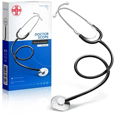 Abbildung von AIESI® Flachkopf Stethoskop Professionelles für erwachsene in schwarzer farbe DOCTOR SCOPE, 24 monate garantie