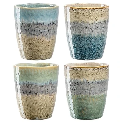Abbildung von Leonardo Matera Gläser Set 4 teilig Becher aus hochwertigem Glas in Hammerschlagoptik Inhalt 340 ml Handarbeit Spülmaschinenfest, robust 4er grau, 024382