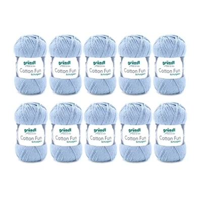 Abbildung von Gründl Cotton Fun Strickgarn/ Häkelgarn (weiches Garn aus 100% Baumwolle , OEKO TEX zertifiziert, 50 g/115 m, Nadelstärke: 3 4, 10 Knäuel á g), babyblau