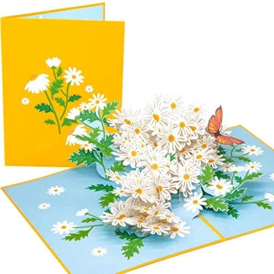 Abbildung von PopLife Daisy Flowers Pop Up Muttertagskarte 3D Jubiläum, Geburtstagskarte, Dankeschön, Glückwunsch, Valentinstag für Mutter, Tochter, Ehefrau, Oma, Stiefmama