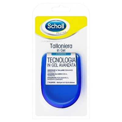 Abbildung von Scholl Standard Fersenpolster aus Gel mit fortschrittlicher Technologie, unterstützt die Ferse und verleiht Stabilität, absorbiert Stöße dem Boden Komfort, 2 Fersen für jede Art