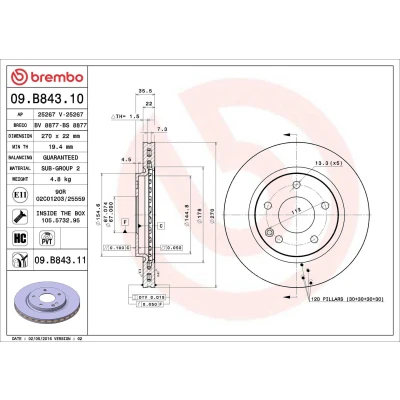 Abbildung von BREMBO COATED DISC LINE 09.B843.11 Bremsscheibe 270 22 5 innenbelüftet beschichtet hochgekohlt mit Schrauben MERCEDES BENZ: Vaneo