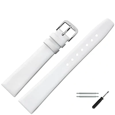 Abbildung von MARBURGER Uhrenarmband 14mm Leder Weiss Silber Glatt Montage Set 7101420000120