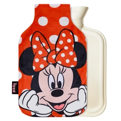 Abbildung von Disney Minnie Mouse Wärmflasche mit Bezug aus Fleece 1,7 Liter Geschenke für sie (Rot Minnie)