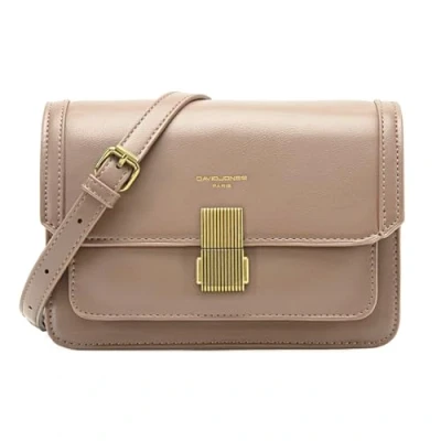 Abbildung von David Jones Damen Kleine Umhängetasche Frau Elegante Schultertasche PU Leder Handtasche Crossbody Bag Tasche mit Klappe Drehkreuz Handy Party Trendy Mode Clutch Abdentasche Beige Taupe