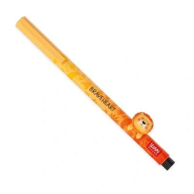 Abbildung von Legami Gelschreiber mit dekorativem Tier Lovely Friends, Lion Thema, nicht rollend, schwarze Tinte, entfernbares und wieder kombinierbares Tier, 0,5 mm Spitze