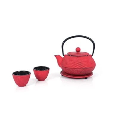 Abbildung von Echtwerk Teeservice aus Gusseisen, Teekanne 0,8 L mit abnehmbarem Sieb, Teebereiter Untersetzer, Teekannen Set im Vintage Design für Zubereitung von losem Tee, Schwarz