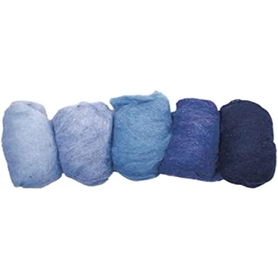 Abbildung von Rayher Hobby Filzwolle, reine Schurwolle, Vlies, Blautöne meliert, Set 5 Farben à 20 g, Filzwolle 100 100% Wolle zum Filzen, Märchenwolle, 5363400