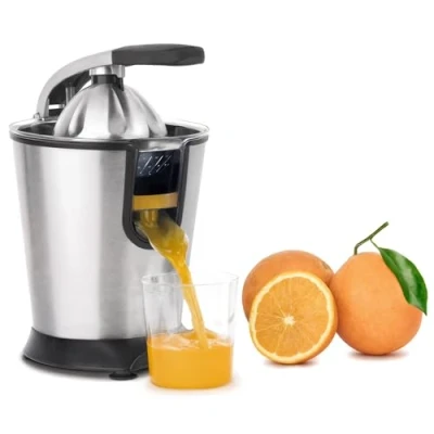 Abbildung von H.Koenig Elektrische Zitruspresse AGR80 BPA frei, Orangen , Zitronen Grapefruitsaft, Schnell, Automatisch, Leise, Leistungsstark, 160 W, Tropfstopp, Spülmaschinengeeignet, Silber, 160W