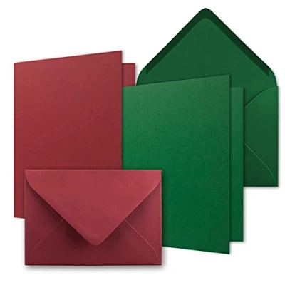 Abbildung von 40x Karten Set DIN B6 Dunkelrot Dunkelgrün 12 x 17 cm Faltkarten mit Umschläge 2 Farben Nassklebung