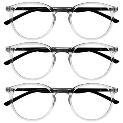 Abbildung von OPULIZE Met Brille Blaulichtfilter 3er Pack Schlank Runder Rahmen Federscharniere Verbessert Schlaf Computerbrille Gaming Entspiege Transparent Herren Damen BBB60 C +1.00