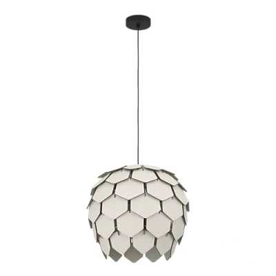 Abbildung von EGLO Hängelampe Mattanza, 1 flammige Pendelleuchte über Esstisch, Esszimmerlampe aus Holz in Hellgrau und Metall Schwarz, Hängeleuchte mit E27 Fassung, Ø 50 cm