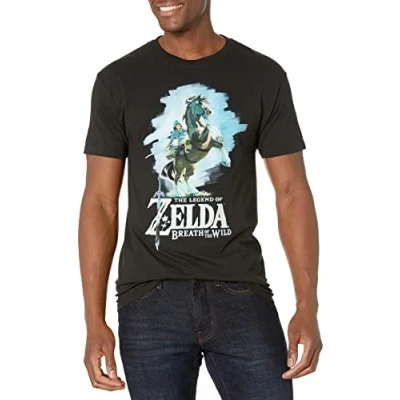 Abbildung von Nintendo Herren Zelda Breath of The Wild Link Epona Posing T Shirt, Schwarz, L