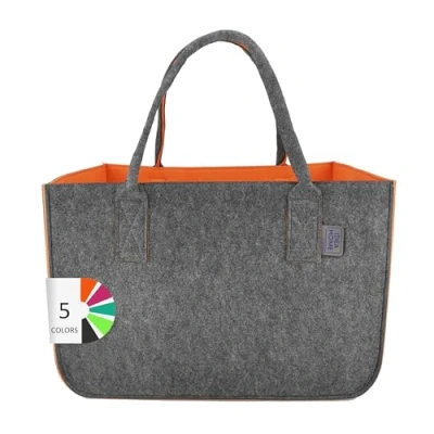 Abbildung von IDEA HOME Filztasche Shopper Groß 30 Liter Einkaufstasche XXL Zusammenklappbar Einkaufskorb Kaminholztasche Kleiderkorb Spielzeugtasche Dunkelgrau/Orange, XL