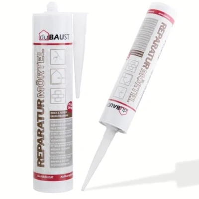 Abbildung von dubaust REP24 Reparaturmörtel Fugenmörtel Express Zement Mörtel Innen Aussen 310ml Kartusche Zementgrau (1)