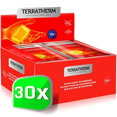 Abbildung von TerraTherm Handwärmer, Fingerwärmer für 12h warme Hände, Wärmepads Hand durch Luft aktiviert, Taschenwärmer, 100% natürliche Wärme, 30 Paar