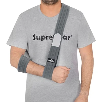 Abbildung von supregear Armschlinge, Verstellbar Leicht Komfortabel Schulterschlinge, Atmungsaktiv, Medizinische Schulterstütze für Verletzten Arm/Hand/Ellenbogen, Dunkelgrau