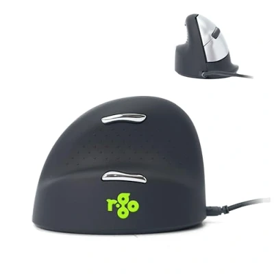 Abbildung von R Go HE Ergonomische Maus Linkshandige, für große Hand, Mit Anti RSI Software, Stilles Klicken, Drahtgebundenen, 2400DPI, 5 Tasten, Vertikale Ergo Windows/MacOS/Linux, Schwarz/Silber