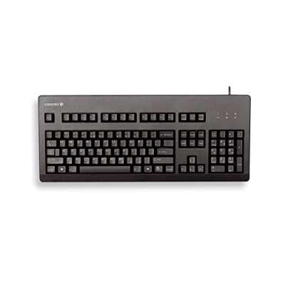 Abbildung von CHERRY G80 3000, Kabelgebundene Mechanische Tastatur, EU Layout (QWERTY), USB Anschluss, Robust, Programmierbare Tasten, MX BLACK Switches, Schwarz