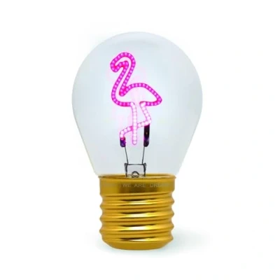 Abbildung von LEGAMI Glühbirnenförmige Tischlampe, wiederaufladbar mit USB Kabel, kabellos, Glühbirnen Fiktion, Flamingo Thema, 6,8 x 10,3 cm