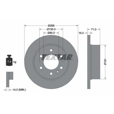 Abbildung von TEXTAR 93143300 Bremsscheibe 298 16 06/07 130 voll ohne Radbefestigungsbolzen, Radnabe MERCEDES BENZ: V Class, Sprinter 3.5 T Van