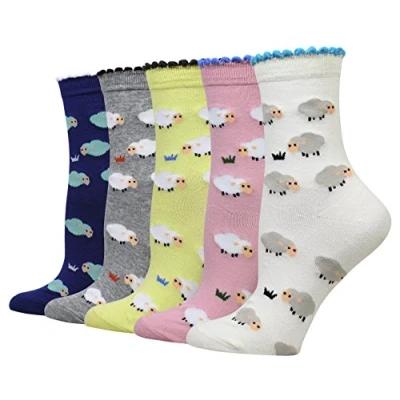 Abbildung von Cansok Damen Crew Neuheit Tier Schaf Socken Geschenk Baumwolle anziehen Wadensocken Packung mit 5