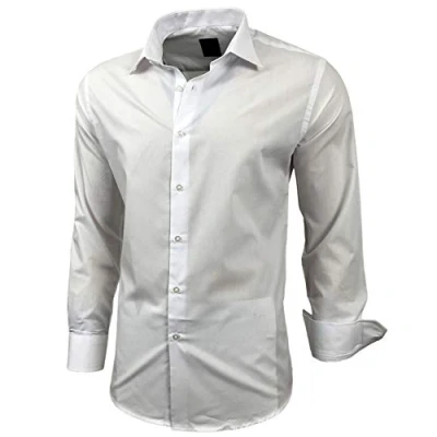 Abbildung von Baxboy Herren Hemd Slim Fit Bügelleicht für Anzug, Business, Hochzeit, Freizeit Langarm Hemden Männer Langarmhemd R 44, Farbe:Weiß, Größe:M