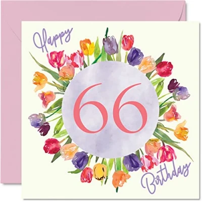 Abbildung von schöne Geburtstagskarte zum 66. Geburtstag für Frauen Aquarell Tulpen Blumen Bouquet Karte Ihre Oma, Mama, Geburtstagsgeschenke, 145 mm x mm, florale Grußkarten Geschenk