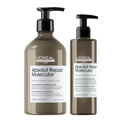 Abbildung von L&#039;Oréal Professionnel XL Duo für strukturgeschädigtes Haar, Zur molekularen Tiefenreparatur, Mit Peptidbondern &amp; Aminosäuren, Serie Expert, Absolut Repair Molecular Shampoo 500ml Rinse Off Serum